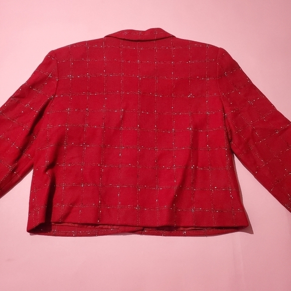 Vintage 1980s 80s Dark Burgandy Red Plaid Wool Blazer Shoulder Pads Christmas - Picture 5 of 6
